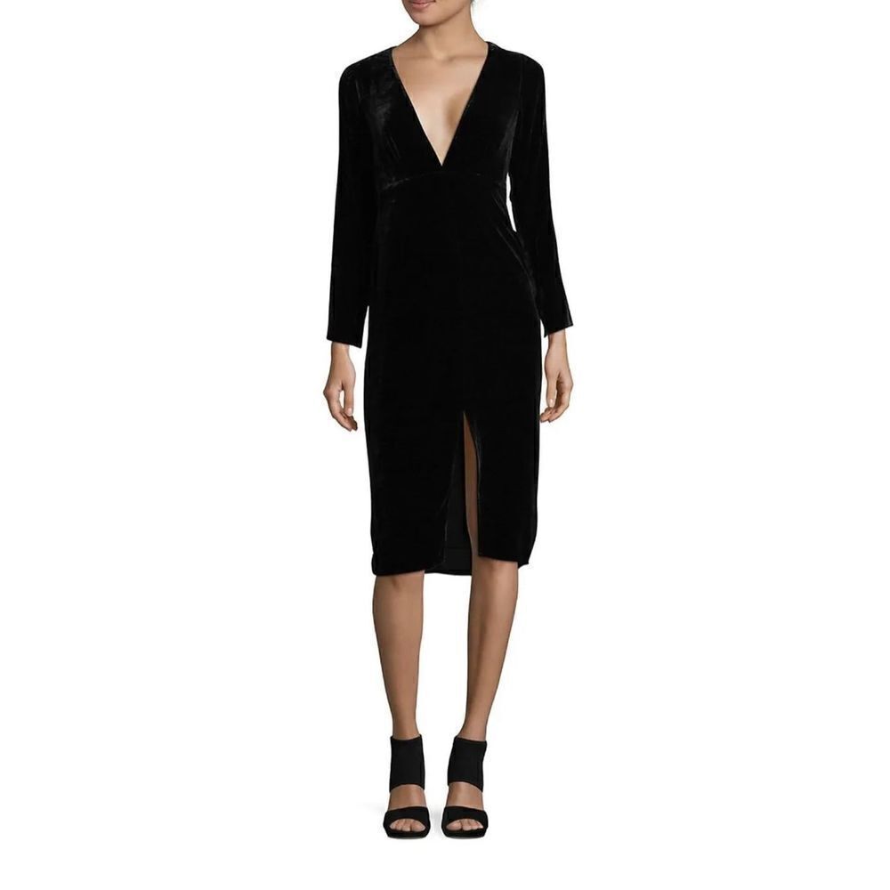 For Love & Lemons Collette Midi Dress Womens XS Velvet Long Sleeve Black Goth
